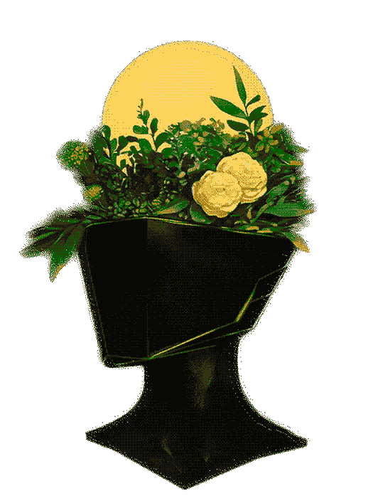 Rotating bust of a head with flowers rotating